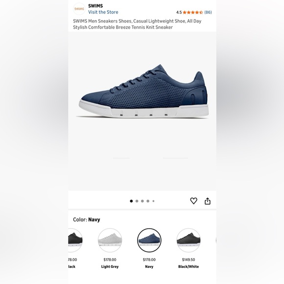 Swims Mens Breeze Tennis Washable Knit Sneaker US 8 | EU 41 Navy/White - Picture 8 of 8